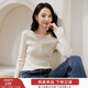 香影v領(lǐng)內搭針織衫女2025秋冬新款蕾絲拼接修身含羊毛灰色薄毛衣 米白 L 165/88A/110-125斤