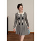 EGGKA學(xué)院風(fēng)高智感菱格百褶連衣裙娃娃領(lǐng)顯瘦短裙 E25D10843YM 灰色 L