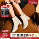 百麗（Belle）氣質(zhì)羊皮時(shí)裝靴女2025冬新商場(chǎng)同款高跟通勤優(yōu)雅短靴3LI44DD5 米白色-單里 38 (240mm)