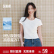 森馬（Semir）短袖t恤女短款修身圓領(lǐng)內搭25夏涼感收腰V領(lǐng)上衣辣妹109325100006