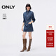ONLY2025秋季新款法式水洗領(lǐng)結正肩短裙牛仔連衣裙女|125442005 J34390洗水牛仔藍 M