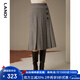 藍地（LANDI）灰咖色重磅羊毛壓褶設計感復古格紋中長(cháng)半身裙女冬新品 灰咖色 L