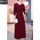 雪中飛（SNOWFLYING）貴夫人長(cháng)袖連衣裙女2025春秋新款配大衣喜婆婆婚宴禮服裙子 酒紅色 M 建議85-100斤