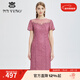 MY TENO春夏新款粉色繡花蕾絲短袖連衣裙禮裙包臀MTS738DR0 粉色 2XL