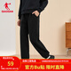 喬丹QIAODAN加絨運動(dòng)褲女褲衛褲子女秋冬季保暖抓絨束腳休閑長(cháng)褲女 黑色 M