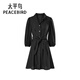 太平鳥(niǎo)女裝連衣裙春季襯衫式裙子V領(lǐng)長(cháng)袖A字裙通勤 黑色 M
