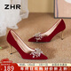 ZHR高跟鞋女中式絨面秀禾婚鞋2026新款新娘鞋子女尖頭細跟單鞋女