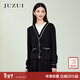 玖姿（JUZUI）商場(chǎng)同款女裝假兩件名媛風(fēng)羊毛衫外套針織衫春季 花黑 3XL