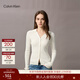 Calvin KleinJeans春秋女士?jì)?yōu)雅休閑通勤ck羅紋純棉V領(lǐng)內搭打底衫針織POLO衫 YAS-牛乳白 XXS