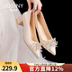 卓詩(shī)尼粗跟婚鞋女2026年春季新款法式宴會(huì )單鞋新娘秀禾婚紗不累腳高跟鞋 淺金色 37