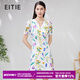 愛(ài)特愛(ài)（EITIE）氣質(zhì)收腰V領(lǐng)桑蠶絲連衣裙修身顯瘦大花夏季新款真絲裙7007756 柔紫色98 M 160