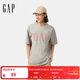 GAP男女裝2025春季新款純棉發(fā)泡印花logo短袖T恤休閑上衣724909 淺麻灰色 M (170/92A) 亞洲尺碼 【偏大，建議拍小一碼】