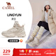 駱駝（CAMEL）運動(dòng)女鞋厚底增高秋冬加絨休閑棉鞋 K25CX4L4015 泥沙灰/白 37