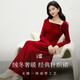秋水伊人新年戰袍法式復古風(fēng)收腰連衣裙2025年冬紅色珍珠扣針織裙
