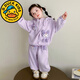 G.duck小黃鴨女童套裝春秋季兒童運動(dòng)衛衣套裝草莓熊連帽卡通女孩兩件套 香芋紫 120 建議110-120cm6-7歲cm