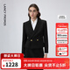 朗姿復古氣質(zhì)職業(yè)通勤黑色西裝外套春季新款短款西服上衣女 黑色2 S