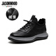 JASONWOOD輕奢高端正品真皮休閑鞋秋冬運動(dòng)鞋真皮男鞋百搭厚底旅游鞋戶(hù)外鞋 黑色加絨款【正品男鞋】 41 (255mm) 【正品男鞋】