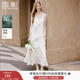 香影萊賽爾天絲吊帶連衣裙女2026春季新款垂墜感荷葉邊v領(lǐng)蛋糕裙 白色 L 165/88A/110-125斤
