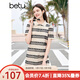 百圖betu女裝夏季新款連衣裙撞色POLO領(lǐng)蕾絲條紋連衣裙女2404D03 黑白條 S