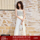 自巧小個(gè)子淺春系藍色傘裙女2025春夏新款輕盈飄逸白色中長(cháng)半身裙 雅白色 M （4碼）