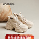 妙麗女鞋2025百搭圓頭厚底拼接設計感時(shí)尚運動(dòng)鞋加絨保暖老爹鞋女 杏色 37