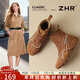 ZHR二層豬皮運動(dòng)鞋女冬季抗寒內增高棉鞋女高幫休閑鞋女KD108A棕色40