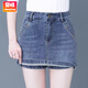 賞峰彈力牛仔新款高腰夏季顯瘦短褲薄款外穿韓版短裙包裙直筒 藍色 S