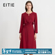 愛(ài)特愛(ài)（EITIE）精致紅玫瑰氣質(zhì)收腰長(cháng)袖連衣裙騏驥紅秋冬新款A字裙C2507834A 龐貝紅61 L (165)