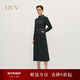 OVV秋冬熱賣(mài)女裝牛仔翻領(lǐng)羊毛隨附腰帶長(cháng)袖休閑連衣裙 藏青 M