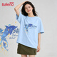 班尼路（Baleno）寬松短袖t恤女2026新款夏季潮牌天藍色打底衫女款簡(jiǎn)約純棉上衣服
