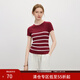 范思藍恩條紋圓領(lǐng)短袖針織衫t恤女夏季2025新款后背鏤空上衣2698 酒紅 S