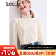 百圖betu女裝秋季新款T恤立領(lǐng)蝴蝶提花針織長(cháng)袖T恤女2409T44 淺杏色 L