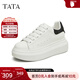 他她（TATA）女鞋2025新款奶油泡泡厚底鞋子小白鞋透氣休閑增高板鞋 白/黑（刺繡版） 37
