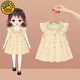 G.duck小黃鴨女童連衣裙夏裝夏季2025新款寶嬰幼兒童洋氣純棉小飛袖裙子 米杏色 兒童純棉刺繡公主裙 100