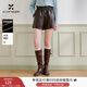 香影咖色復古pu皮短褲女2025冬季新款高智感通勤直筒休閑闊腿褲子 咖色 M 160/64A/95-110斤