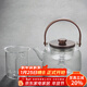 容山堂雙內膽玻璃燒水壺蒸煮茶器蒸茶器養生壺大號圍爐煮茶泡茶壺電陶爐 胡桃木平蓋提梁蒸煮茶器-豎紋1L