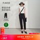 AMII女裝2025秋季新款零染環(huán)保背帶褲錐形褲休閑褲長(cháng)褲女多種 黑色 2XL