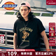Dickies重磅寬松短袖T恤 休閑百搭趣味圖案印花純棉男女同款半袖 黑色 （寬松版型） 2XL