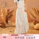 紫涵（ZIHAN）紫涵設計感重工刺繡半身裙女夏季法式度假風(fēng)高腰中長(cháng)裙 米金 S