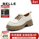 百麗（Belle）英倫風(fēng)牛津鞋女商場(chǎng)同款牛皮厚底增高單鞋E1X1DCM5 米白色 38 (240mm)