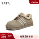 他她（TATA）棉鞋2025秋冬厚底板鞋加絨毛毛德訓鞋休閑平底鞋CUD01DM5 灰駝（仿毛里） 36