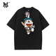 PNJ新款短袖T恤男女款夏季寬松圓領(lǐng)純棉上衣服小眾設計卡通圖案印花 黑色 XL