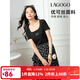 LAGOGO【環(huán)?？咕坷俳z蝴蝶結T恤女拉谷谷2025春夏新款短袖上衣 黑色 M
