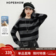 紅袖（hopeshow）條紋撞色針織衫2025冬季新款女裝100%綿羊毛格雷系圓領(lǐng)百搭毛衣 灰條711 M