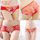 依曼安內褲女性感蕾絲薄款三角褲低腰刺繡短褲網(wǎng)紗鏤空無(wú)痕透氣女士?jì)妊?組合七 4款大紅 4條 均碼 （95-130）斤