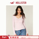 HOLLISTER【甜美百搭】25秋修身蕾絲系帶長(cháng)袖內搭T恤女裝339-5253 淺粉色 S (165/84A)