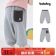 巴布豆（BOBDOG）男寶寶褲子春秋男童女童寬松小童衛褲2-3歲5卡通長(cháng)褲運動(dòng)褲 淺灰小企鵝-7A抗菌 均碼 100cm