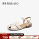 蹀愫（TIGRISSO）蹀愫25年夏季新款法式包頭羅馬涼鞋真皮外穿鏤空豬籠鞋TA65306-53 玉石白色牛皮革 36