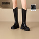 dusto大東長(cháng)筒靴冬季女鞋新款粗跟高跟圓頭002205e  黑色絨里 38