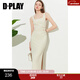 DPLAY2025年秋季新款白色連衣裙女長(cháng)款顯瘦氣質(zhì)包臀裙吊帶裙子中長(cháng)裙 奶油杏 S